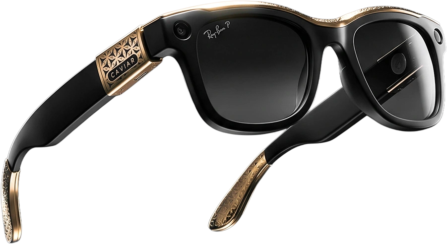 Очки Ray-Ban в исполнении Caviar с золотыми накладками и гравированной пластиной Caviar на заушнике
